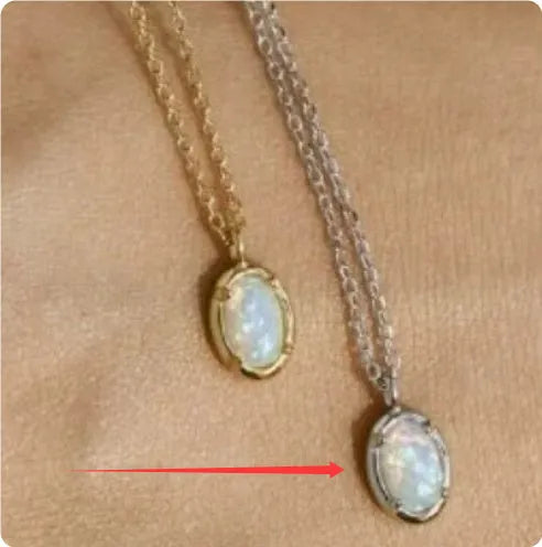 S925 silver geometric oval jelly opal pendant necklace with gold plating on silver chain