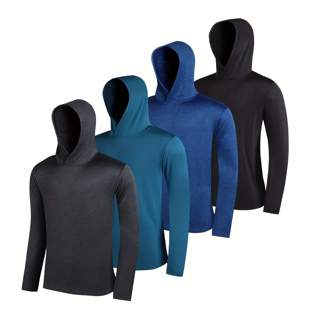 4-piece men's lightweight polyester hoodie set displayed in multiple colour options with size range S to XXXL