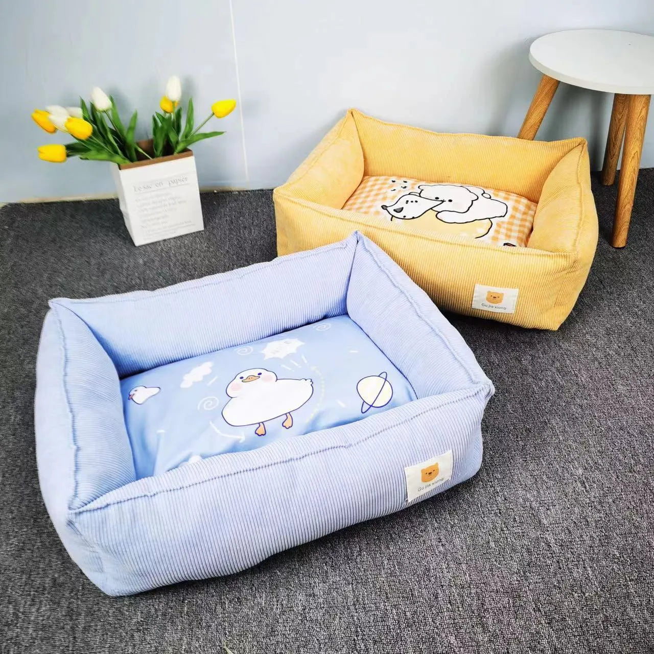 Dog winter cotton pet nest in fine velvet fabric with PP cotton filling showing colour options
