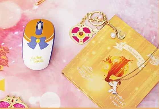 Sailor Moon cartoon wireless mouse in pink with USB connector and adjustable DPI settings