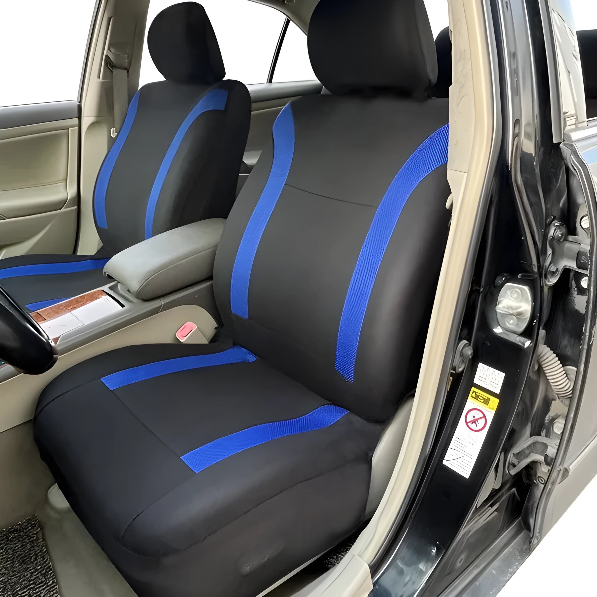 Polyester universal car seat cover set with eyelet stitching in a choice of colours.
