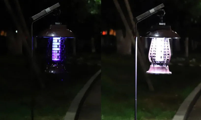 White and black solar powered mosquito lamp for garden insect control with solar panel