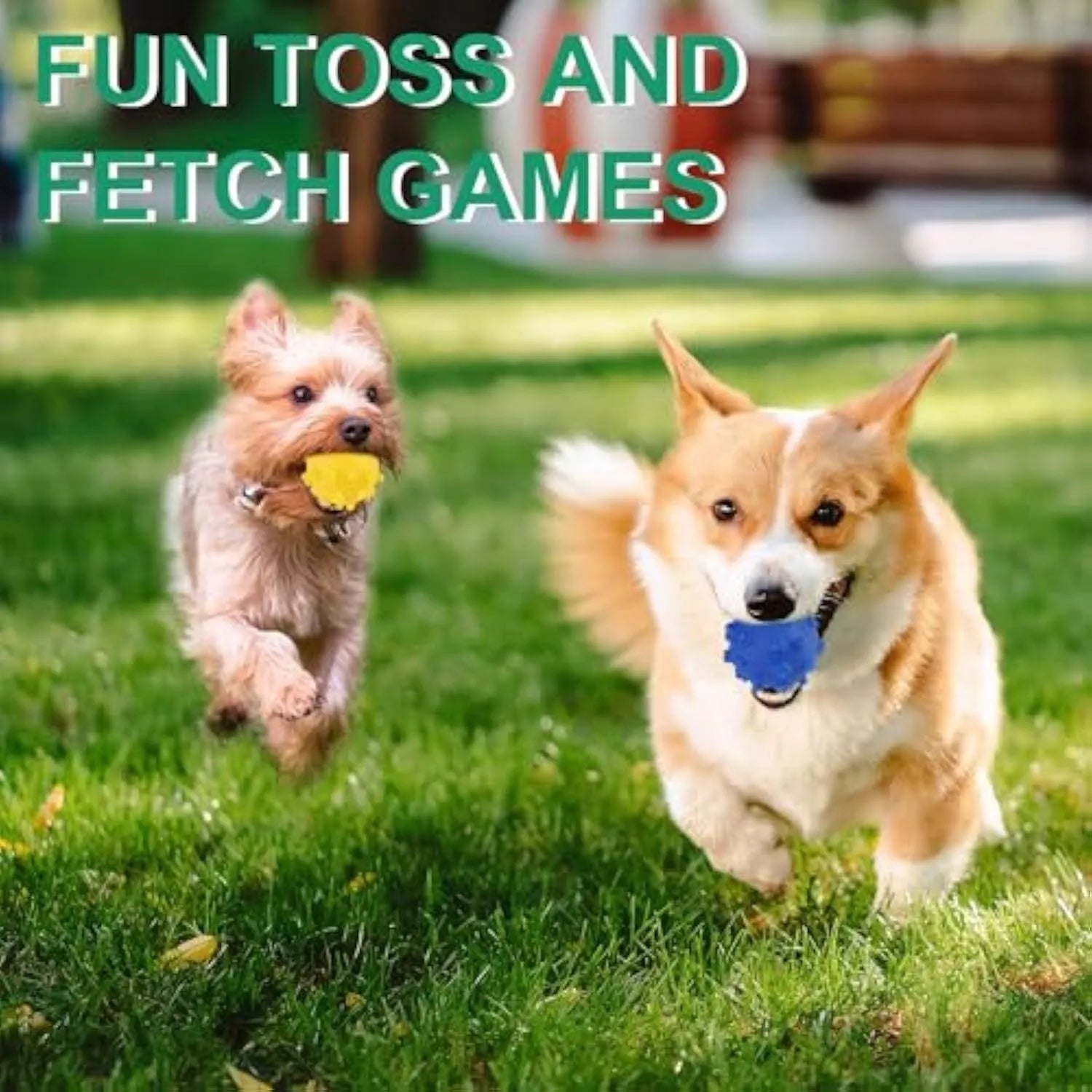 Four brightly coloured spiked dog toy balls with paw print dimples for small breed dogs