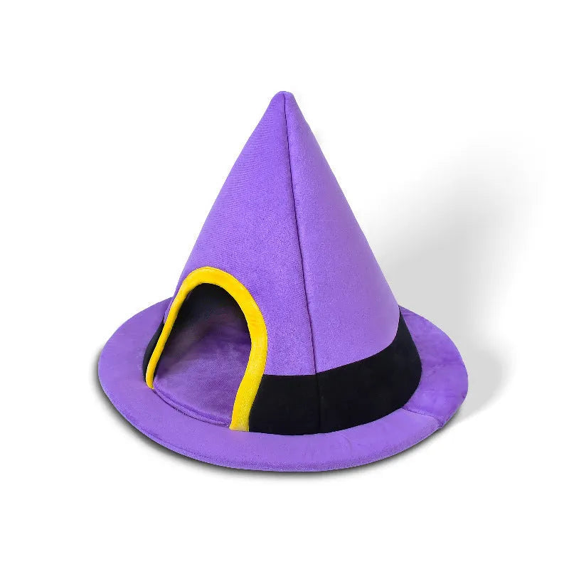 Purple Halloween witch hat shaped cat bed measuring 60x45cm for kittens and small cats
