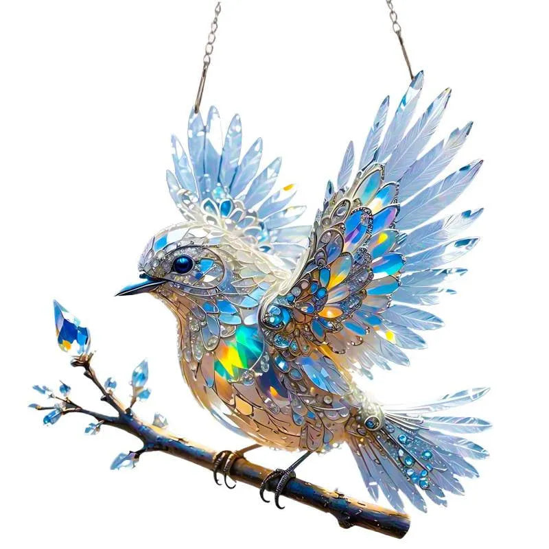 UV printed acrylic bird pendant ornament in cartoon style for holiday decoration
