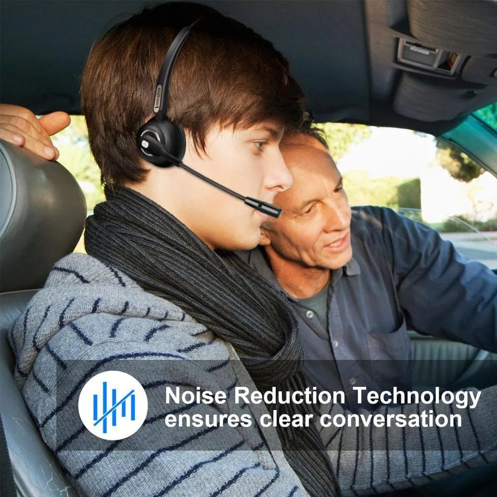 Bluetooth headset with microphone for truck drivers and office use with noise cancellation feature