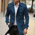 Mid-length plus size men's casual jacket in army green with lapel collar and side seam pockets.