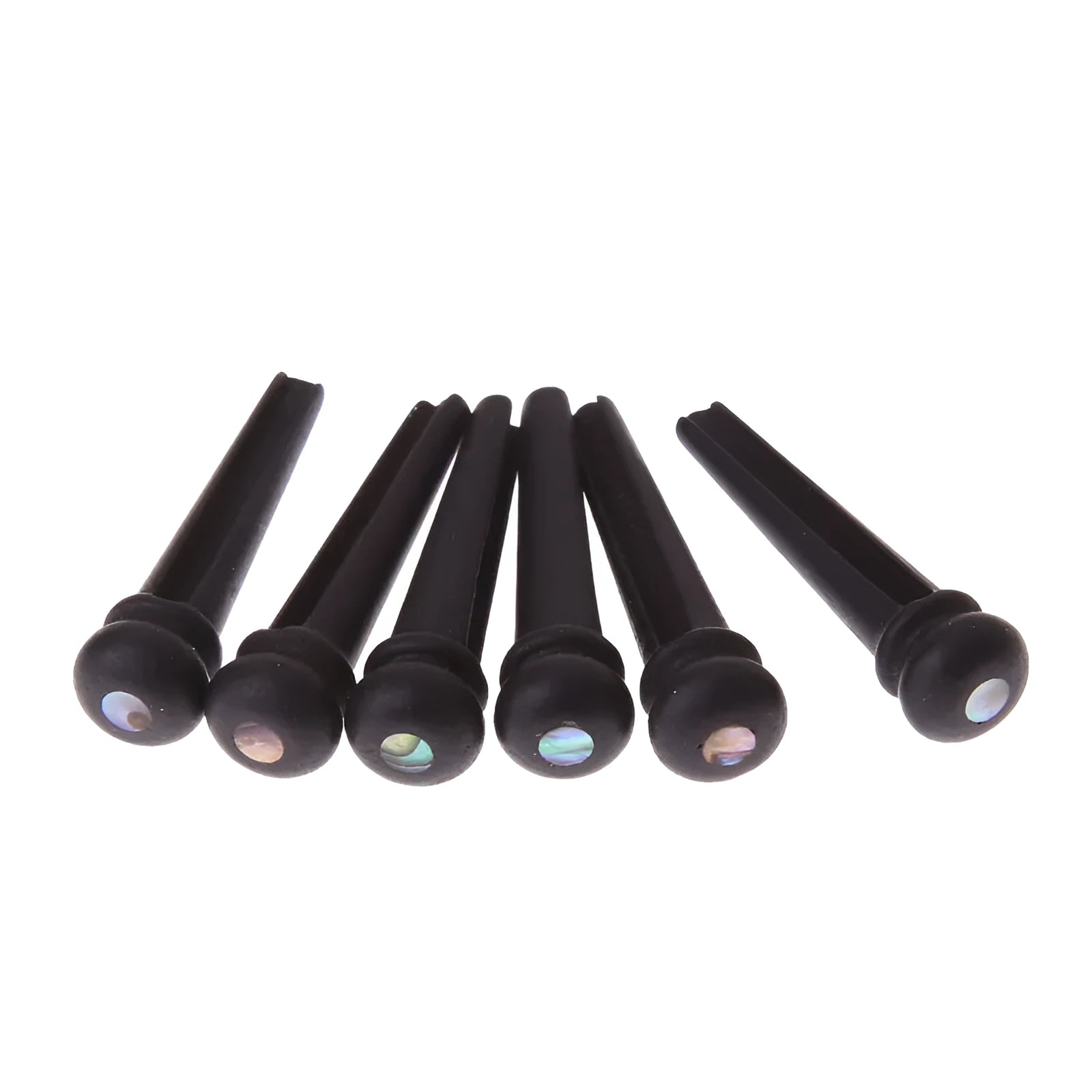 Set of six matt black ebony guitar string nails with 5.3mm bayonet diameter.