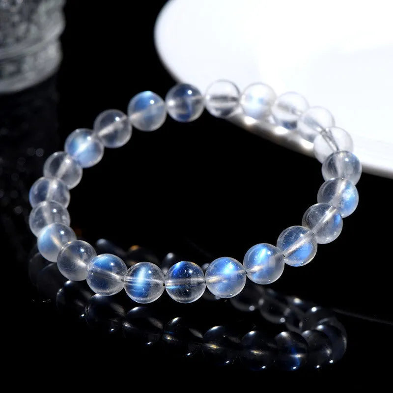 Blue Moonlight natural crystal bracelet with hand-ground beads in cream body colour
