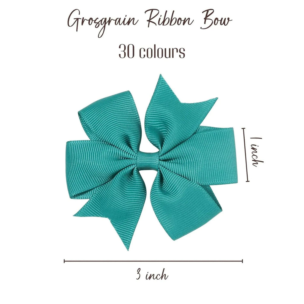 Assortment of 20 colourful handmade grosgrain ribbon hair bows with alligator clips for toddlers.
