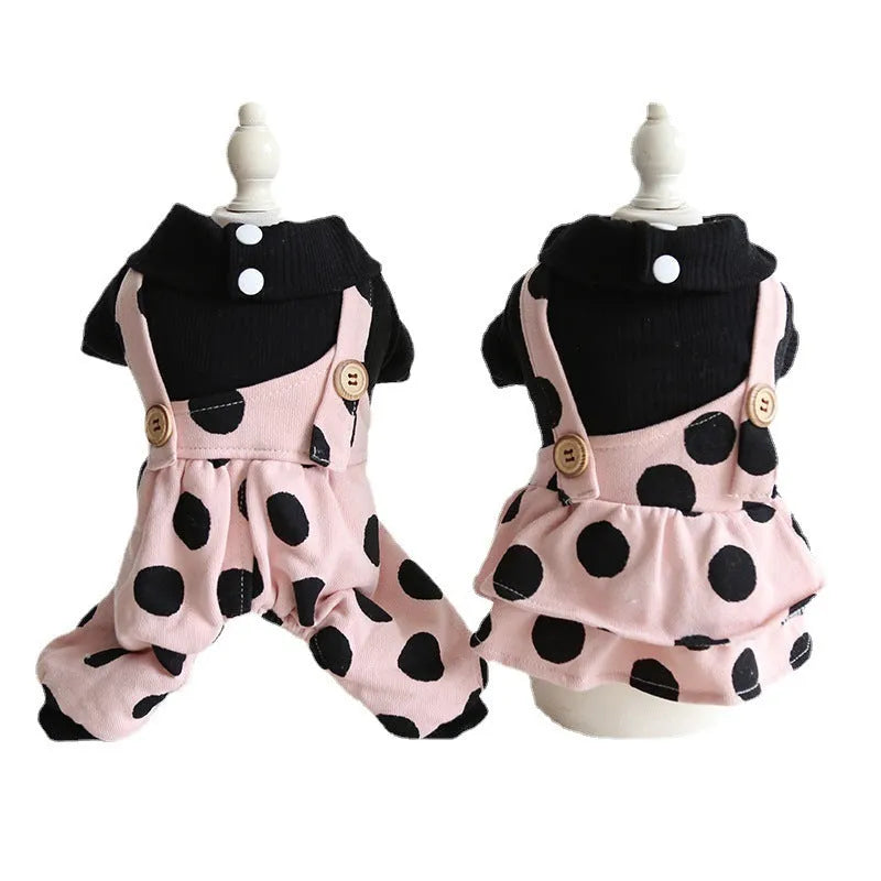 Pet couple clothing with lapel shoulder strap design in casual cloth material