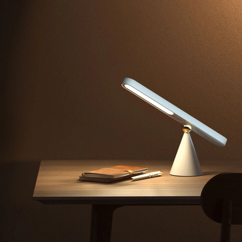 Geometric wireless table lamp with magnetic base in khaki colour