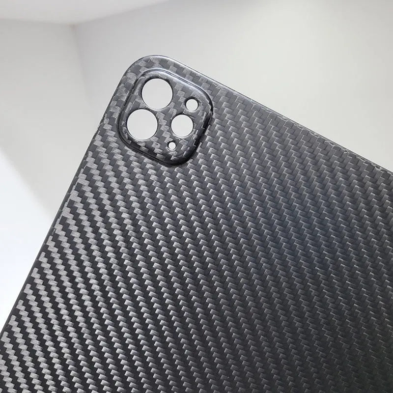 Carbon fibre iPad Pro 11 protective hard case with plaid pattern in matte or forged finish options