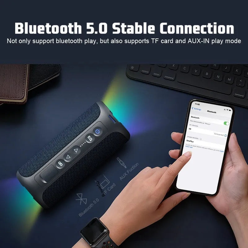 Black and blue fabric Bluetooth speaker with luminous lighting and 40W output capability