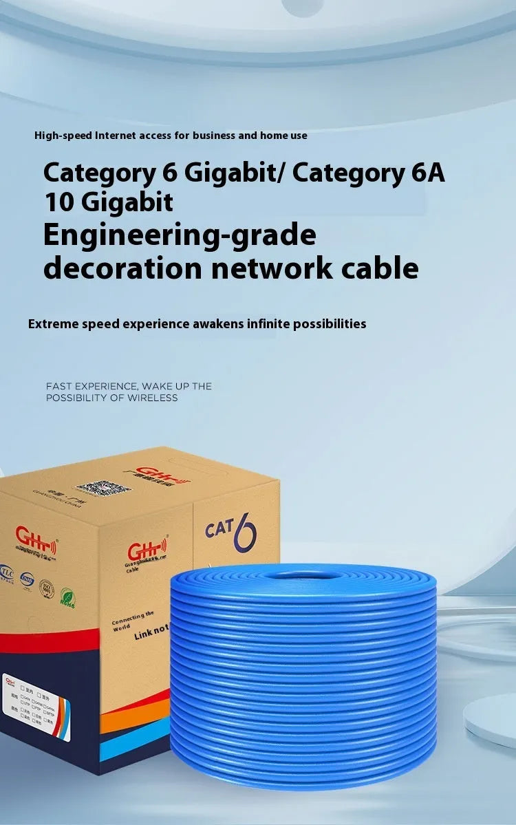 Blue Super Six Gigabit Ethernet cable spool with oxygen-free copper cores for network installations