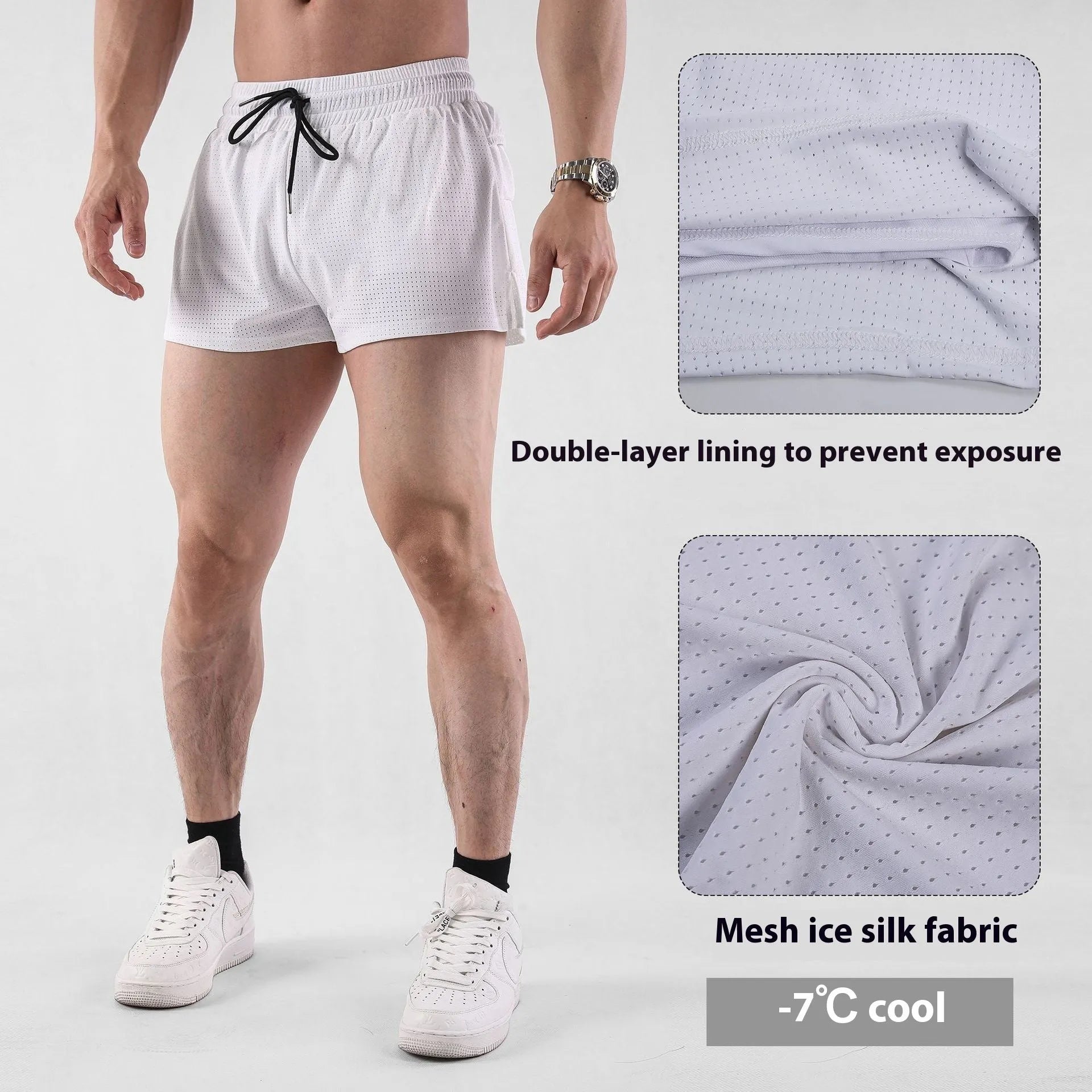 Men's black and white nylon quick-drying summer shorts in sport leisure style