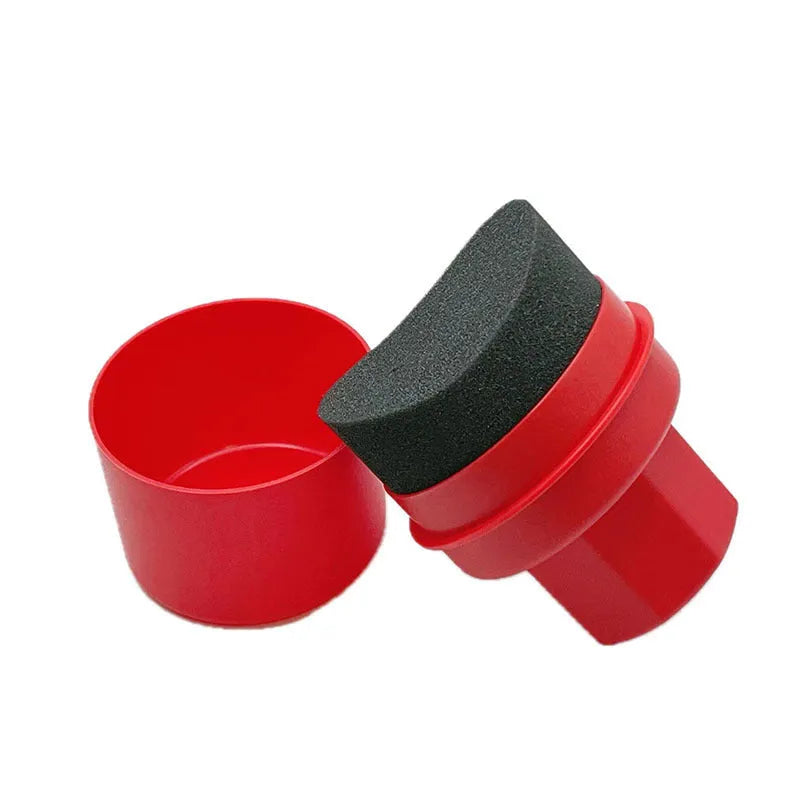 Black tyre polishing sponge brush with lid measuring 85x120mm for car tyre maintenance