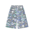 Camouflage pattern cotton denim cropped trousers with straight legs and front pockets