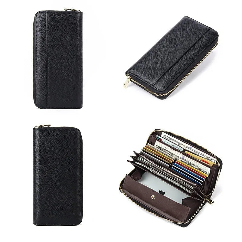 Genuine leather long bifold wallet for women with RFID protection in a choice of six solid colours.