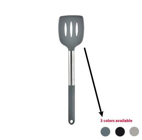 Silicone kitchen utensil set with 12 pieces including spatula, turner, ladel, and food clip in rotating storage bucket