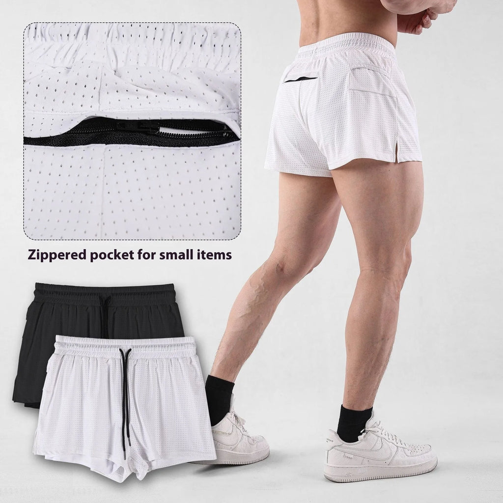 Men's black and white nylon quick-drying summer shorts in sport leisure style