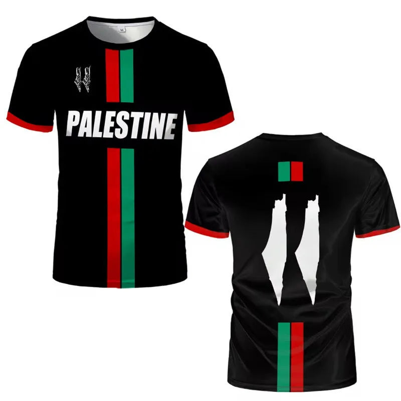 3D printed football pattern T-shirt in black spandex fabric with half sleeve street fashion design