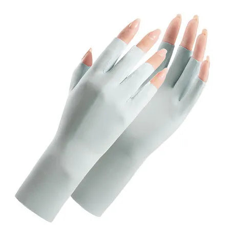 Women's thin ice silk nylon sunscreen gloves with UPF50+ protection in various colours.