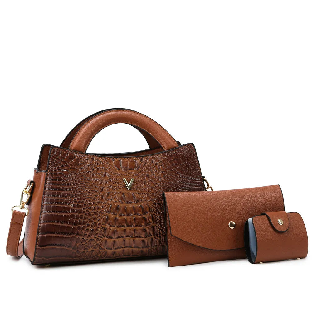 Women's square crossbody handbag with crocodile pattern texture in multiple colour options