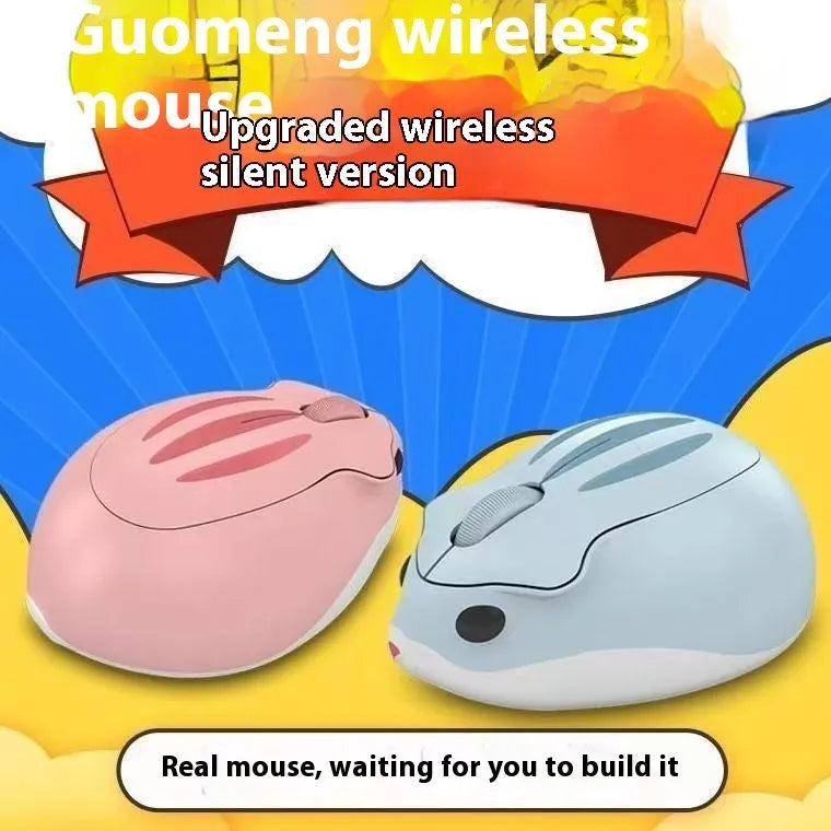 Hamster wireless mute mouse in yellow, pink, or grey with Bluetooth connectivity and compact design