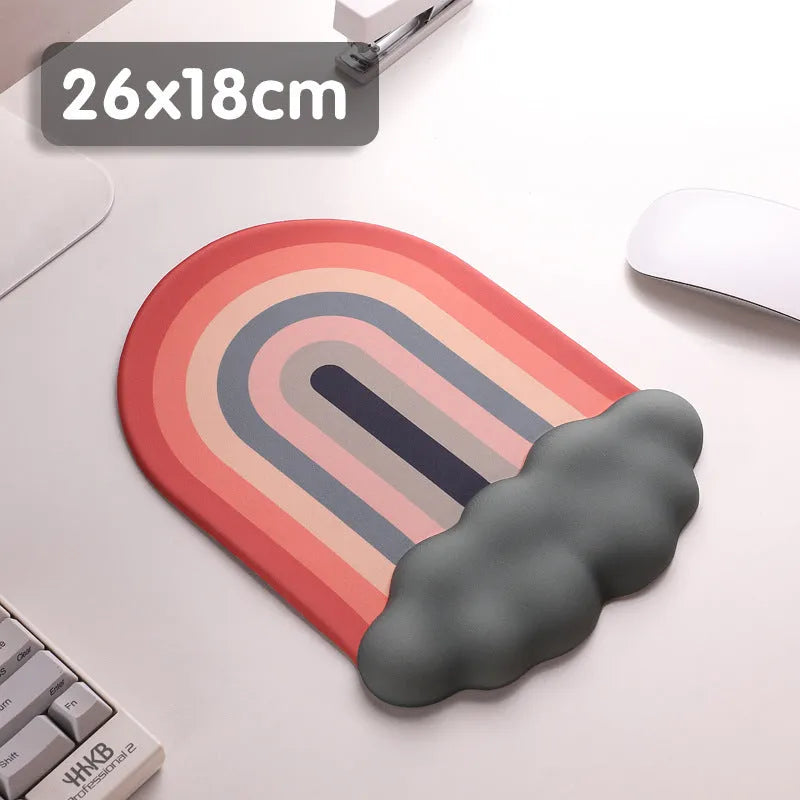 Silicone desk mat set with cloud-patterned wrist support and keyboard rest