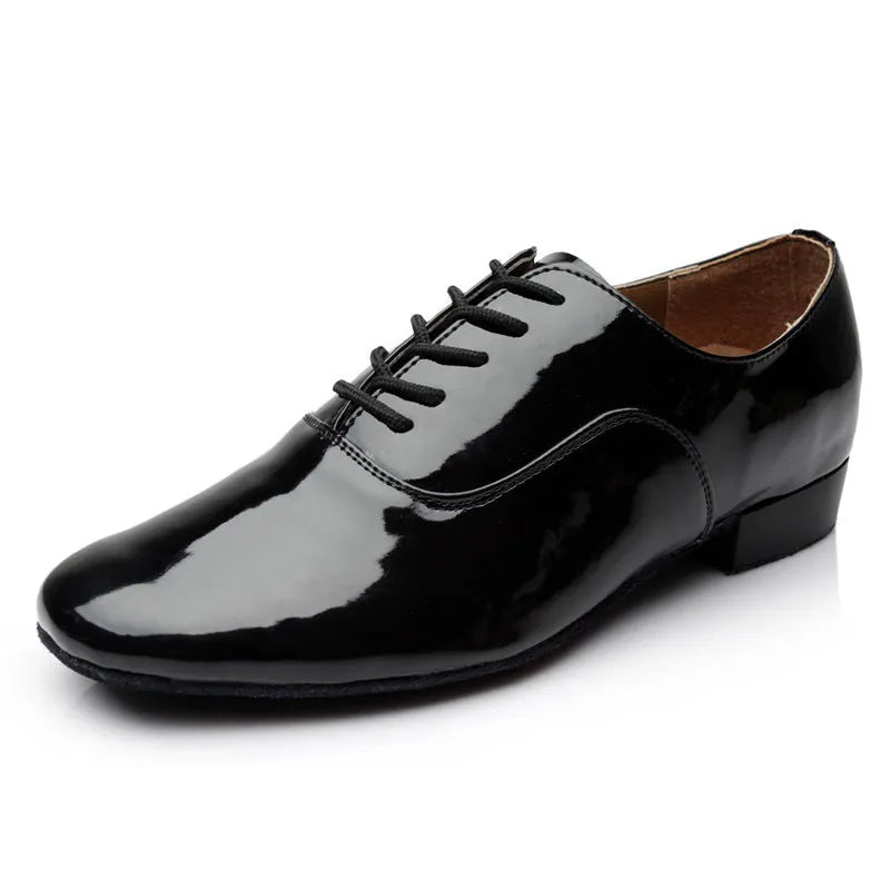 Men's black adult indoor dancing shoes with a calf leather sole for fitness and body shaping.