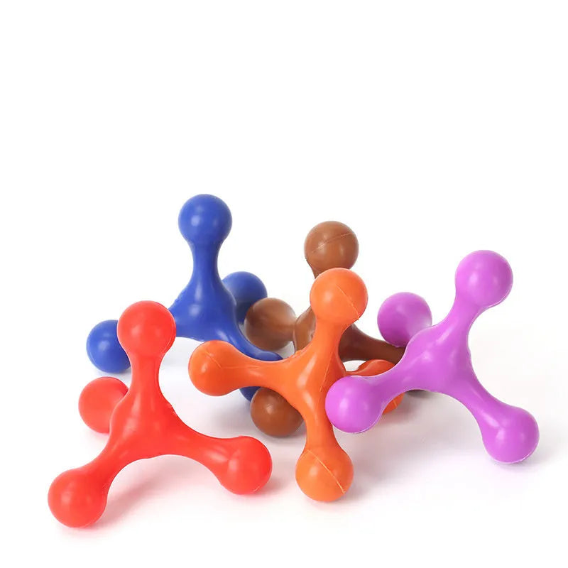 Silicone three-legged puppy chew toy in assorted colours for teething relief