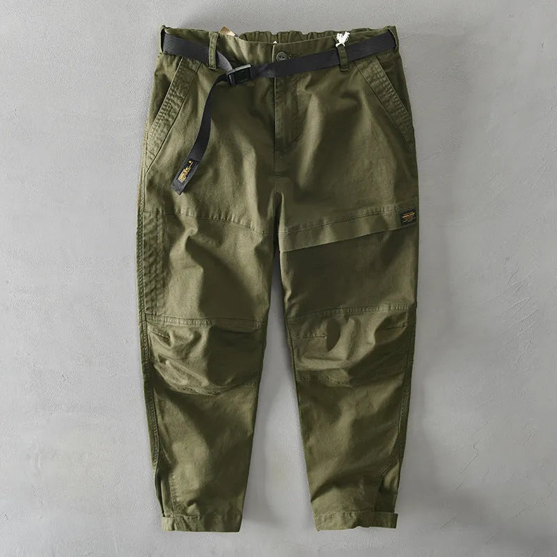 Men's cotton casual overalls with elastic waist in khaki colour