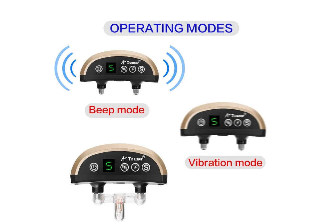 Electronic dog bark collar with digital display and adjustable black nylon strap.