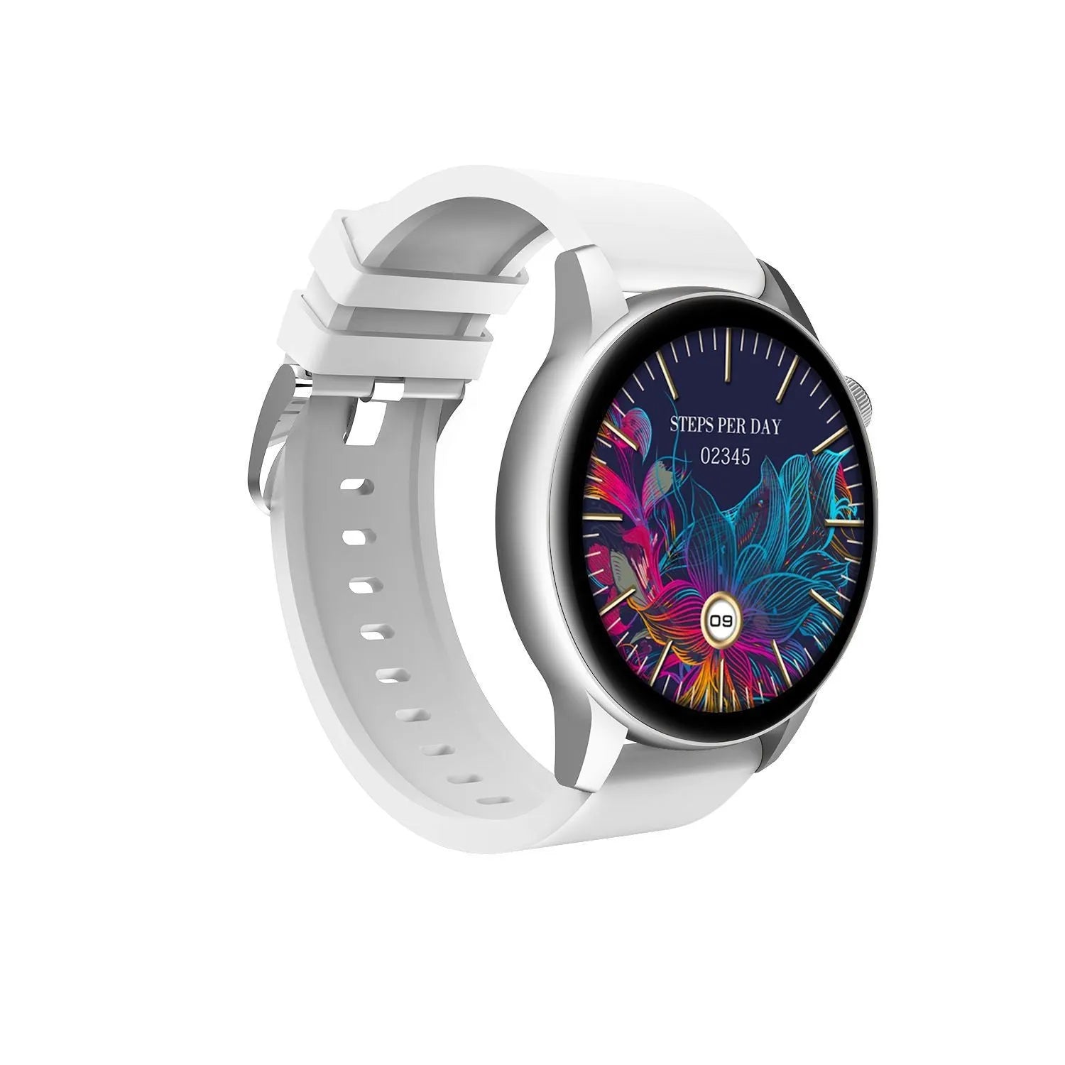 Black smart watch with 1.30-inch colour screen and stainless steel case on wrist