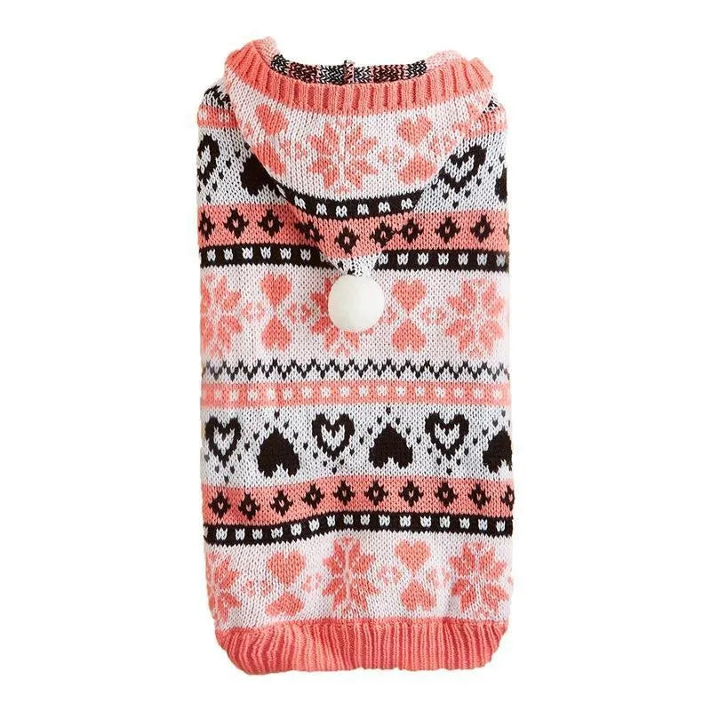 Blue striped camouflage dog sweater with snowflake patterns on small white Bichon