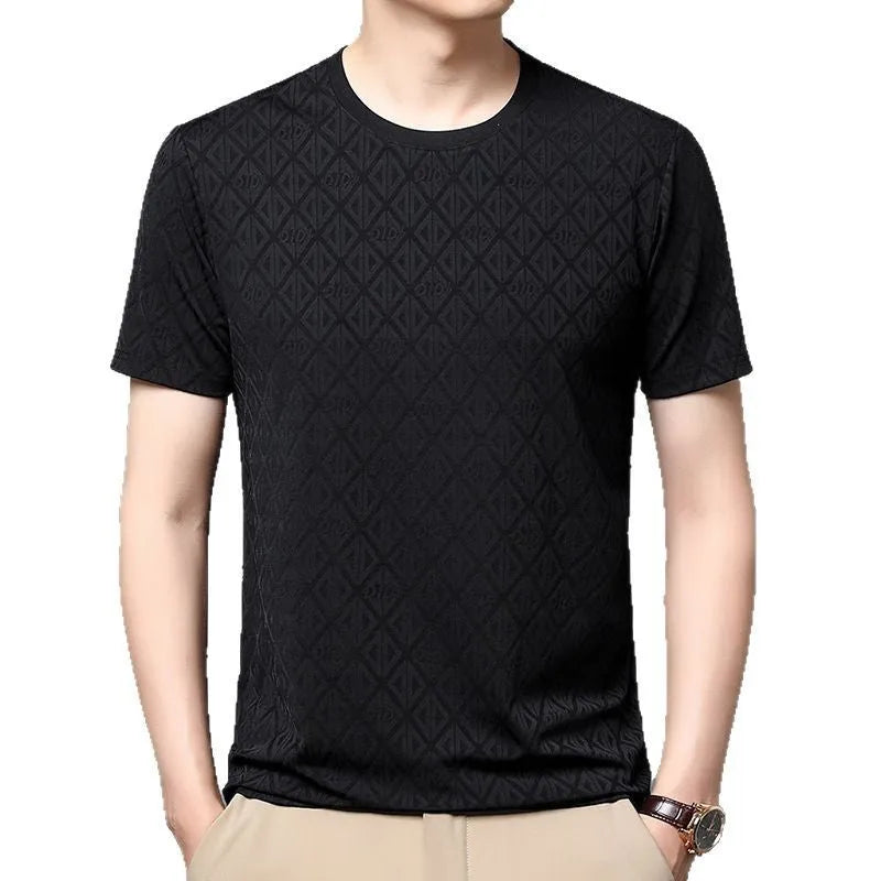 Men's loose fit ice silk short sleeve pullover t-shirt in solid colour