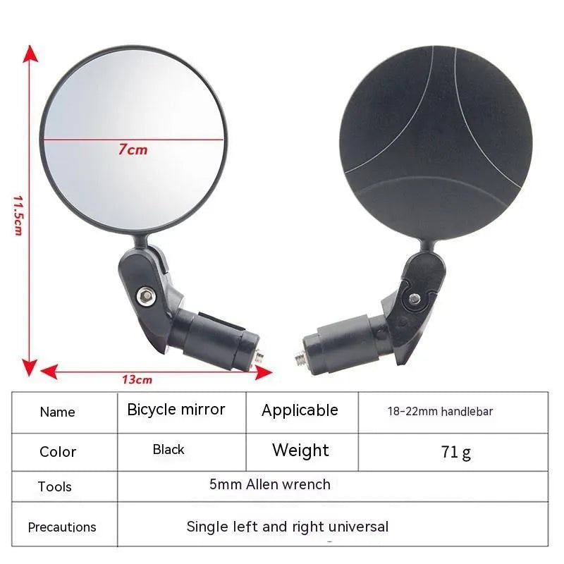 Black foldable convex rearview mirror with 7 cm diameter reflector