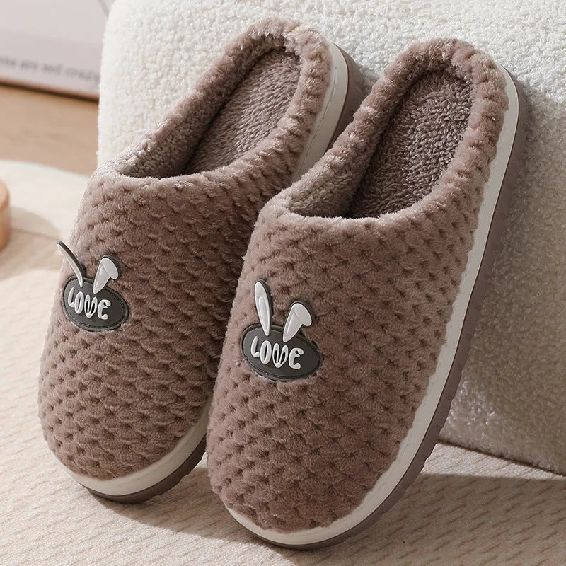 Women's rabbit plaid artificial fur house slippers with a thick rubber sole in five colour options.