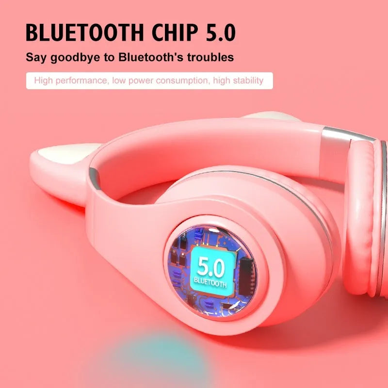Cat ear wireless sports Bluetooth headset in black with bilateral stereo design