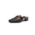 British-style square toe leisure slippers in artificial PU with rubber sole