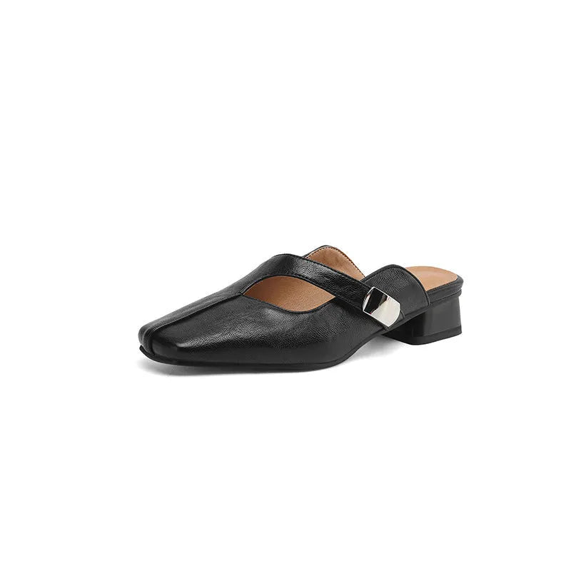 British-style square toe leisure slippers in artificial PU with rubber sole