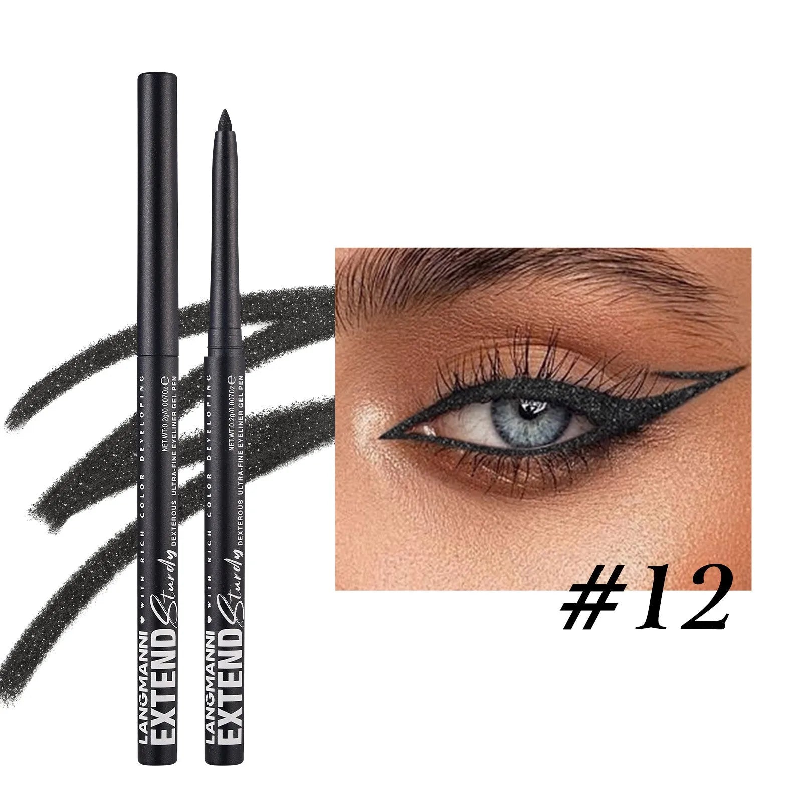 12 colourful gel eyeliner pencils in vibrant shades including glitter and metallic finishes