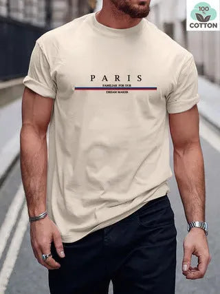 Men's heavy letter printed cotton T-shirt in loose casual fit available in four colours