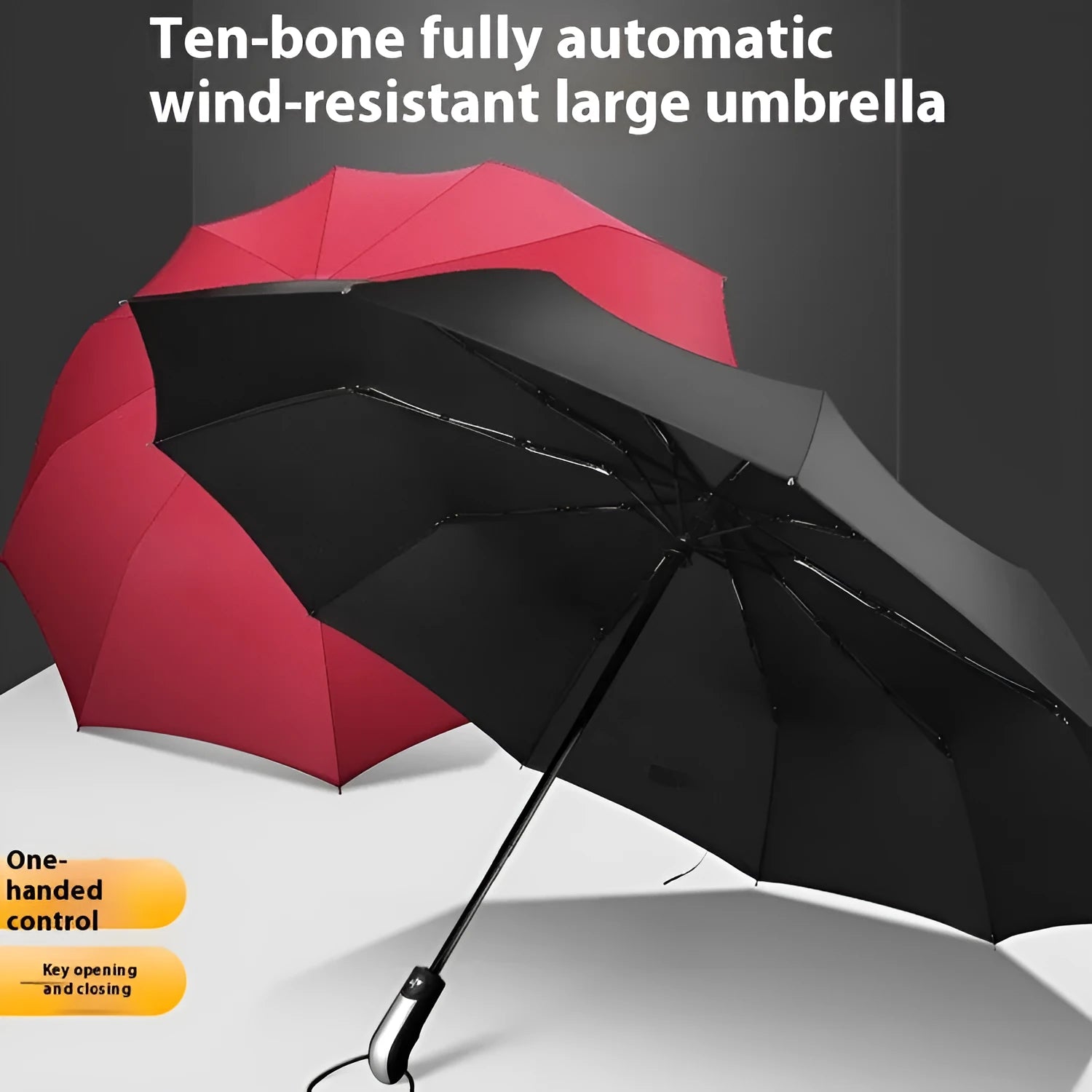 Triple folding automatic advertising umbrella with steel frame in black, navy blue or wine red colours