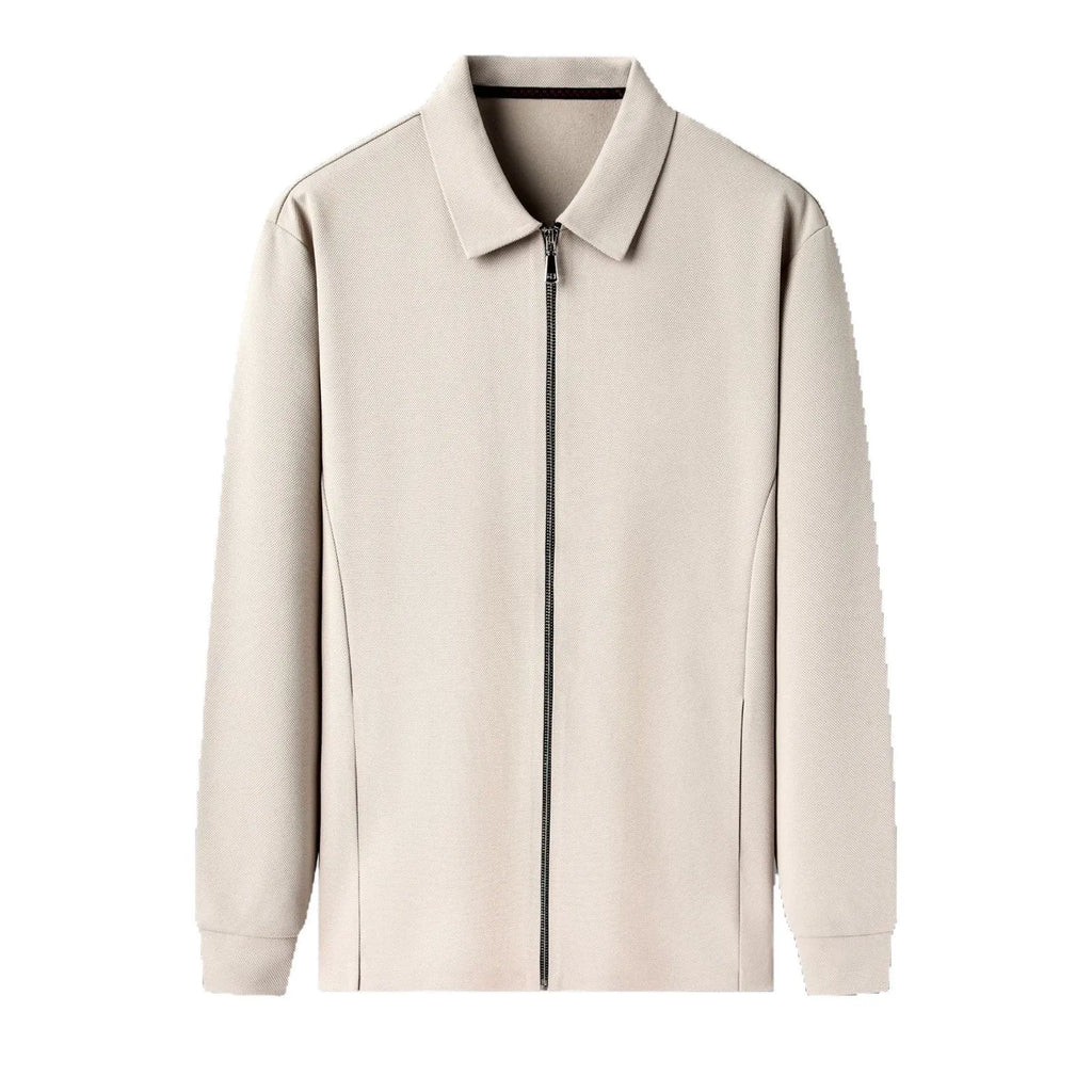 Men's high-grade casual business jacket in polyester, shown in a straight hem and regular sleeve design.