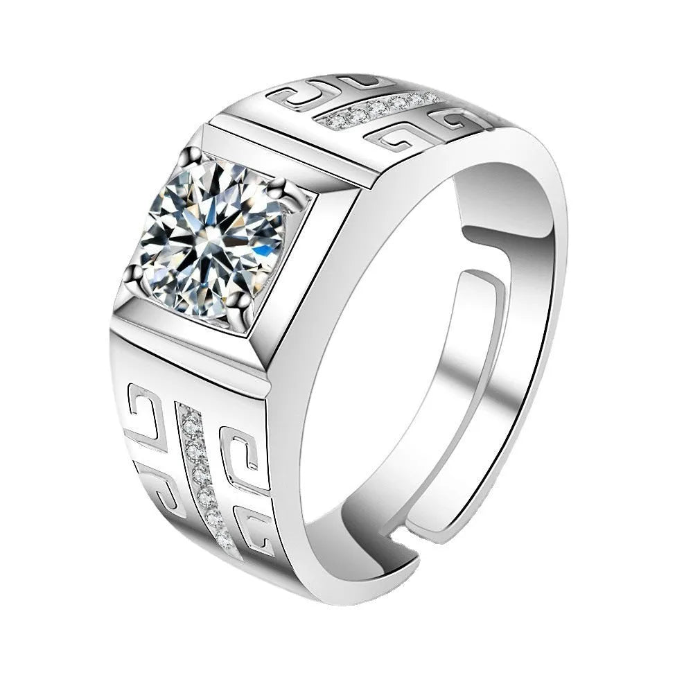 Men's adjustable square diamond ring in copper with gold or platinum finish