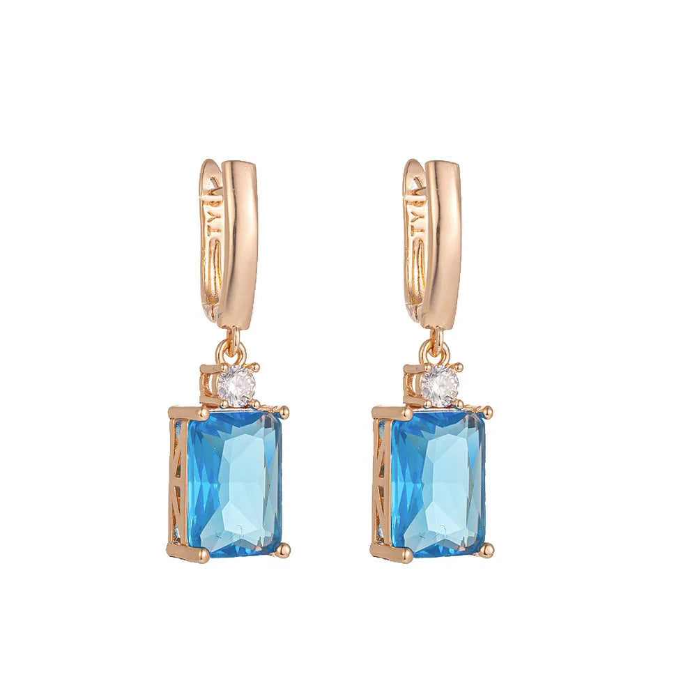 Copper square earrings with quadrilateral geometry in gold or silver electroplated finish