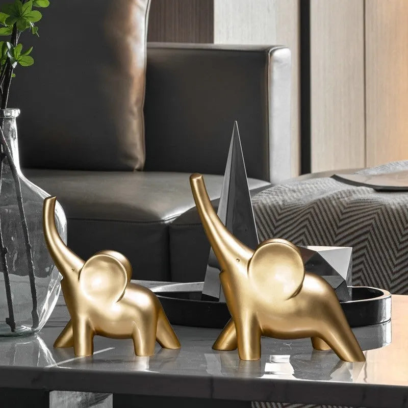 Fortune Bring Elephant ornament in rose gold or white, modern minimalist resin decoration