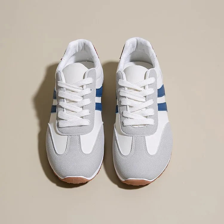 Blue and grey Cortez stripe leisure shoes with artificial PU uppers and flat rubber soles